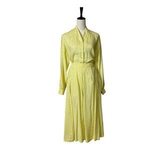 Vintage Pendleton 2 Piece Skirt Blouse Set Yellow Polka Dot Women’s Size 12/14P